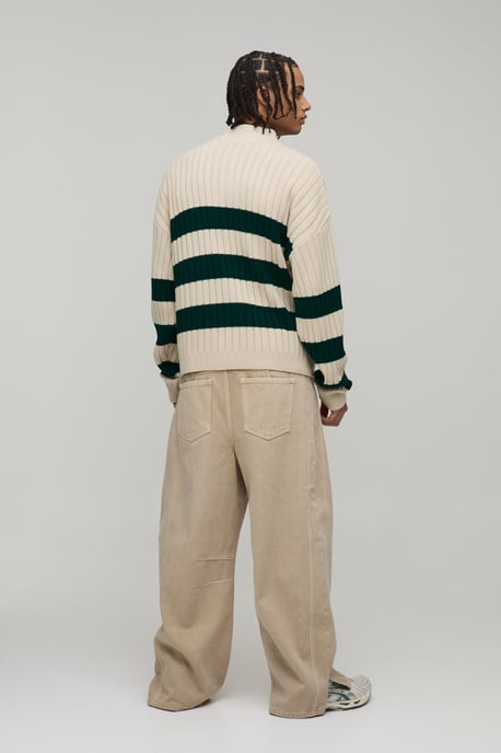 Relaxed Boxy Ribbed Knitted 1/4 Zip Jumper - Image 2