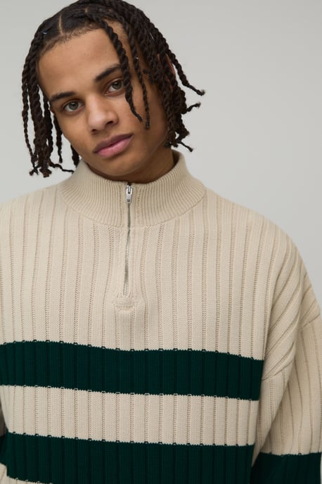 Relaxed Boxy Ribbed Knitted 1/4 Zip Jumper - Image 3