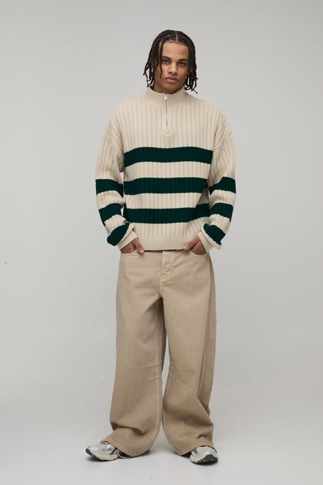 Relaxed Boxy Ribbed Knitted 1/4 Zip Jumper - Image 4