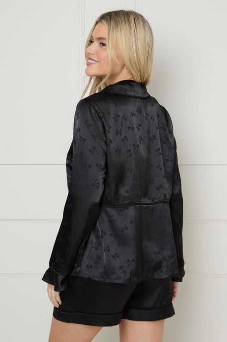 Jacquard Bow Detail Satin Pyjama Short Set - Image 3