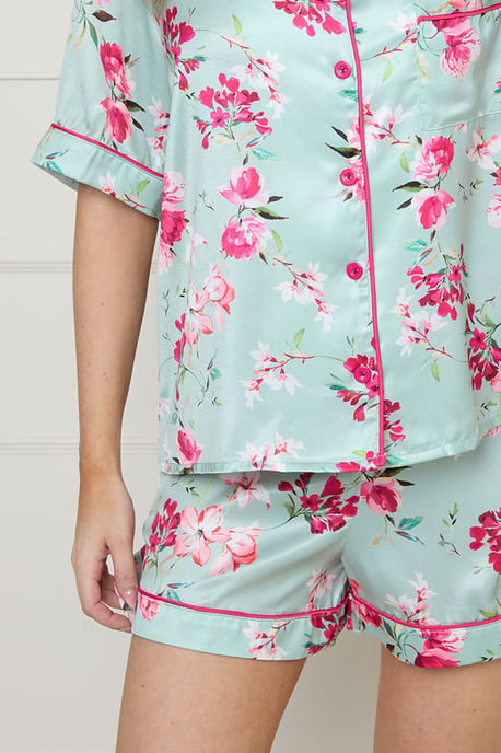 Sage Floral Satin Printed Short Nightwear set - Image 3