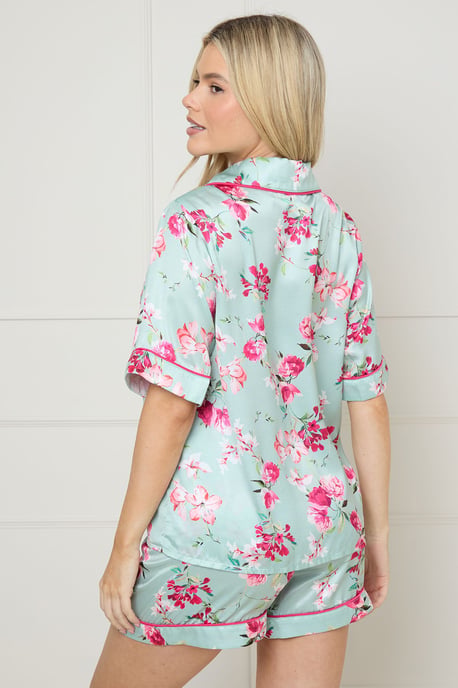 Sage Floral Satin Printed Short Nightwear set - Image 4