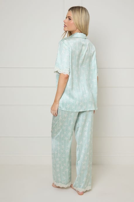 Sage Bows Lace Trim Nightwear Trouser Set - Image 3