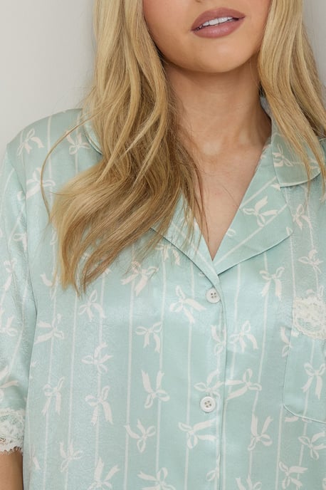 Sage Bows Lace Trim Nightwear Trouser Set - Image 5