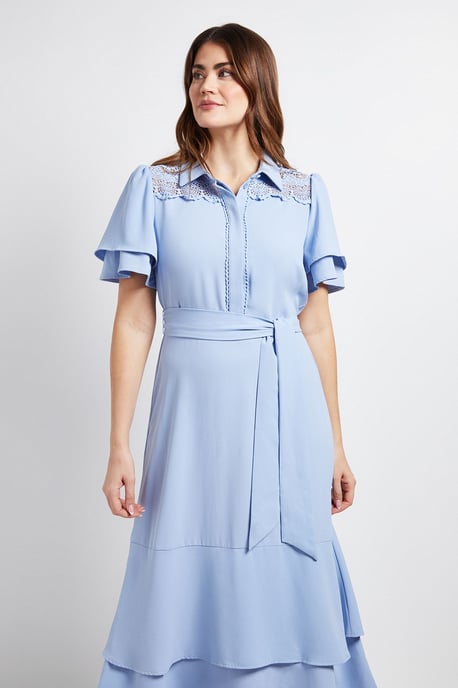 Lace Insert Ruffle Sleeve Midi Dress - Image 2