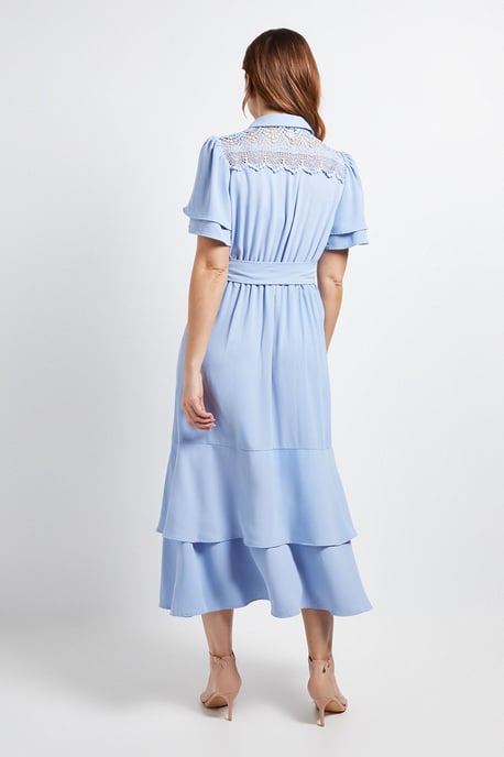 Lace Insert Ruffle Sleeve Midi Dress - Image 3