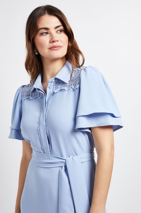 Lace Insert Ruffle Sleeve Midi Dress - Image 4