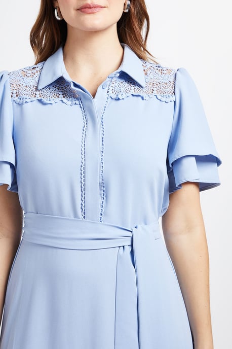 Lace Insert Ruffle Sleeve Midi Dress - Image 5