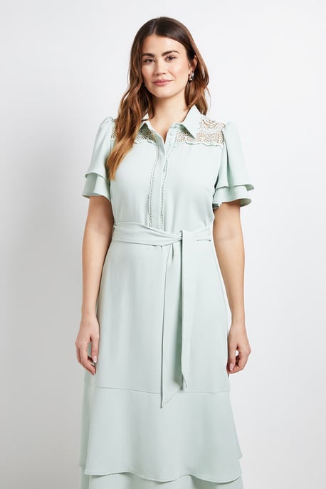 Lace Insert Ruffle Sleeve Midi Dress - Image 2