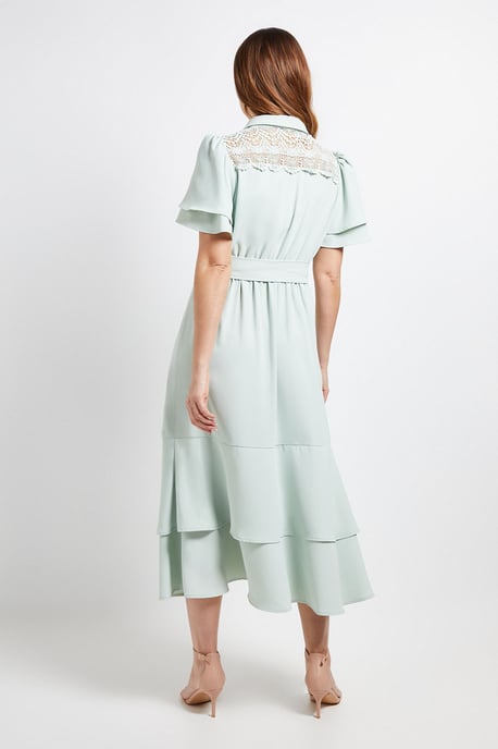 Lace Insert Ruffle Sleeve Midi Dress - Image 3
