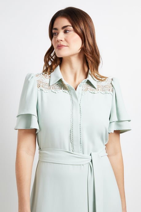 Lace Insert Ruffle Sleeve Midi Dress - Image 4