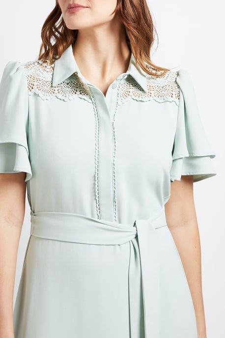 Lace Insert Ruffle Sleeve Midi Dress - Image 5