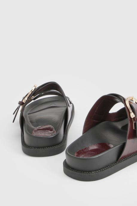 Double Strap Gold Buckle Detail PU Sliders - Image 4