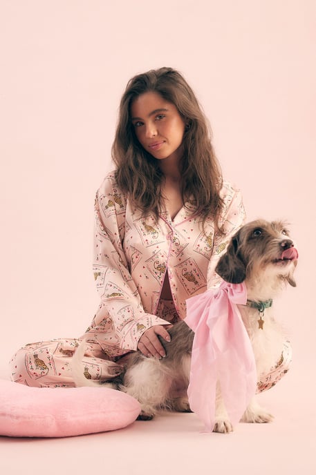 Card Print Satin Pajama Trouser Set - Image 2