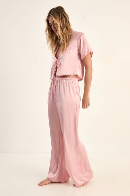 Bow Embroidered Pajama Trouser Set - Image 3