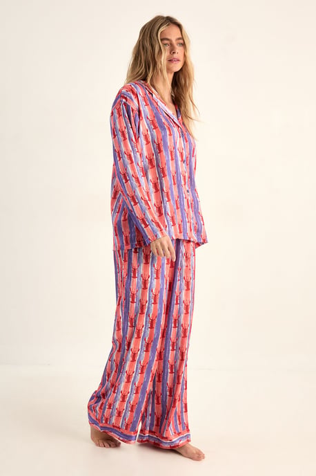 Lobster Print Satin Stripe Pajama Trouser Set - Image 1