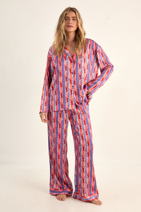 Lobster Print Satin Stripe Pajama Trouser Set - Image 3