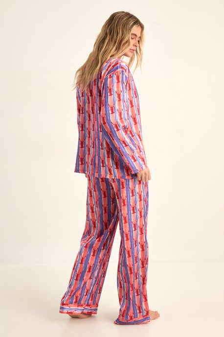 Lobster Print Satin Stripe Pajama Trouser Set - Image 4