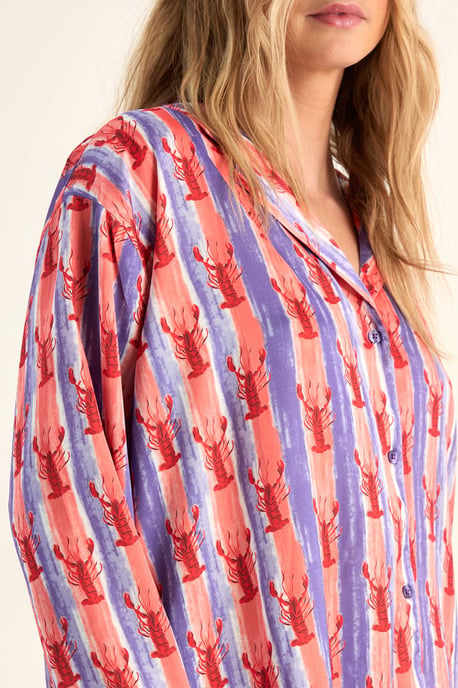 Lobster Print Satin Stripe Pajama Trouser Set - Image 5