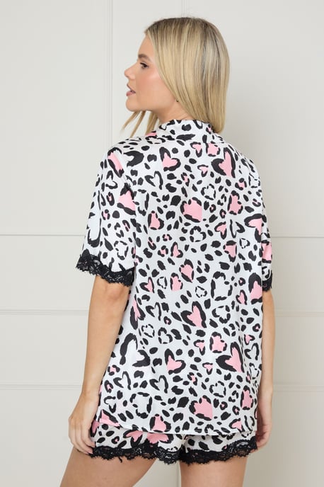 Valentines Animal Heart Lace Trim Nightwear Satin Shorts Set - Image 3