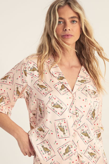 Card Print Ruffle Shirt And Shorts Pajama Set - Image 2