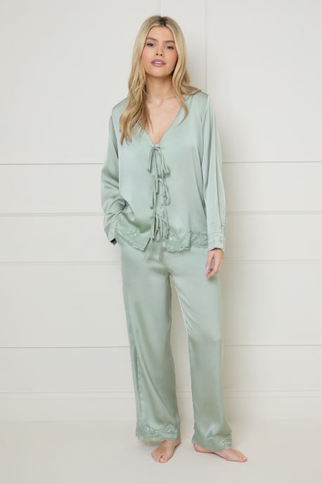 Satin Wide Fit Lace Trim Pyjama Set - Image 1