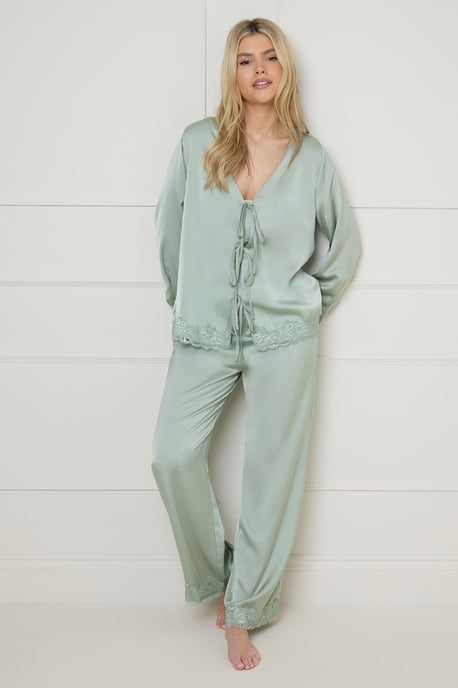 Satin Wide Fit Lace Trim Pyjama Set - Image 4