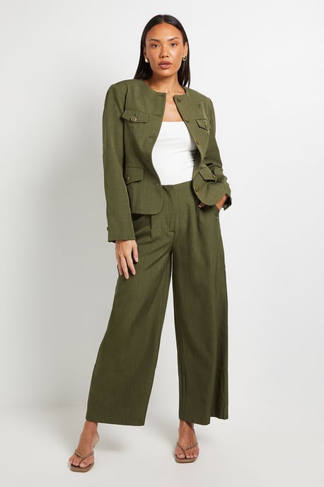Textured Pleated Front Wide Leg Trouser - Image 1