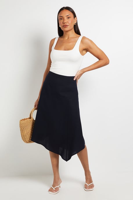 Linen Blend Dipped Hem Skirt - Image 1