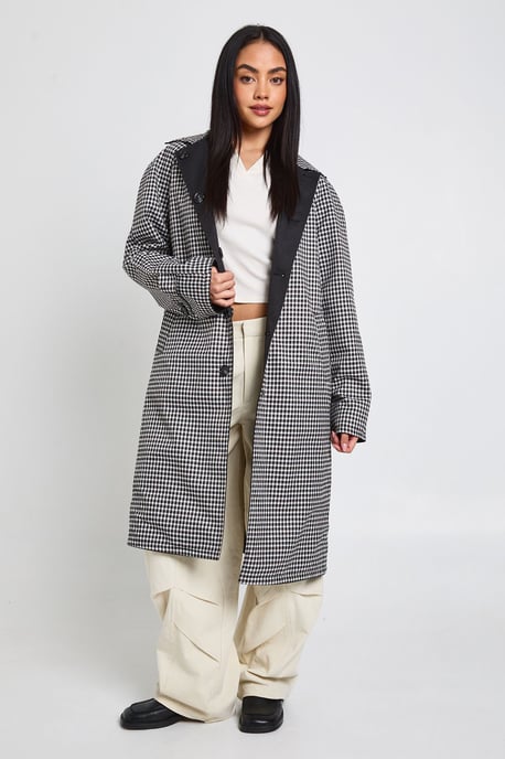 Checked Oversized Reversible Midi Trench Jacket - Image 3