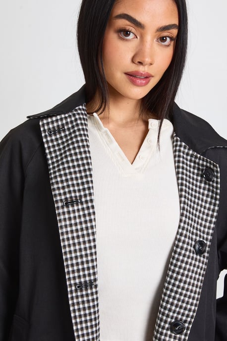 Checked Oversized Reversible Midi Trench Jacket - Image 4