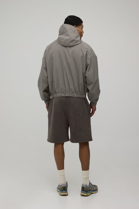 Oversized Boxy Check Funnel Hood Cagoule - Image 2