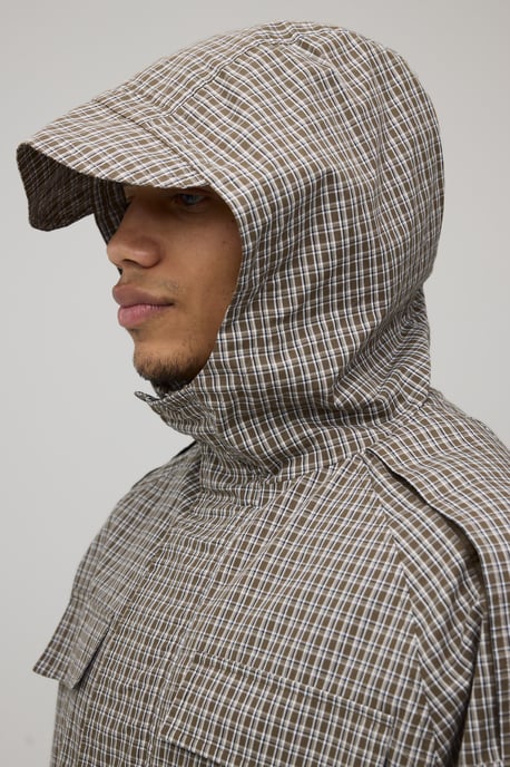 Oversized Boxy Check Funnel Hood Cagoule - Image 3