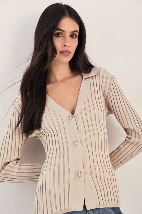 Knitted Ribbed Cardigan - Image 1