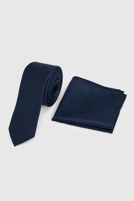 Dark Navy Tie and Pocket Square - Image 1