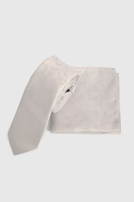Ivory Paisley Printed Tie and Pocket Square - Image 1