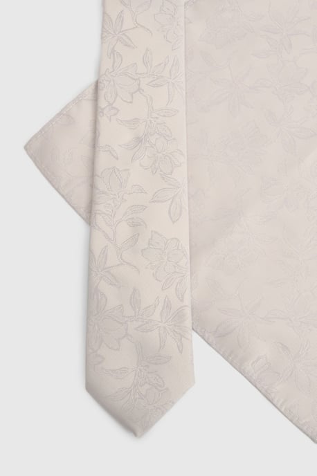 Ivory Paisley Printed Tie and Pocket Square - Image 3