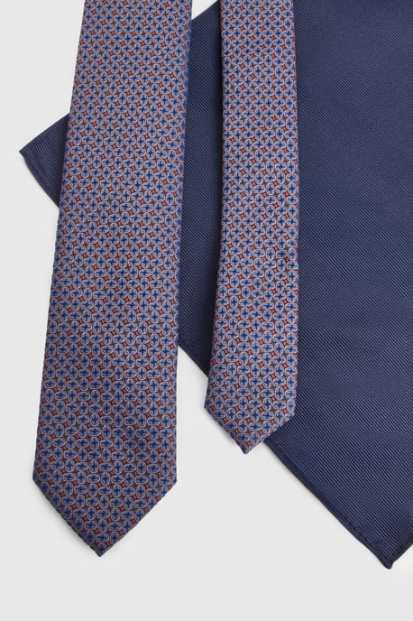 Navy Foulard Tie and Pocket Square - Image 3