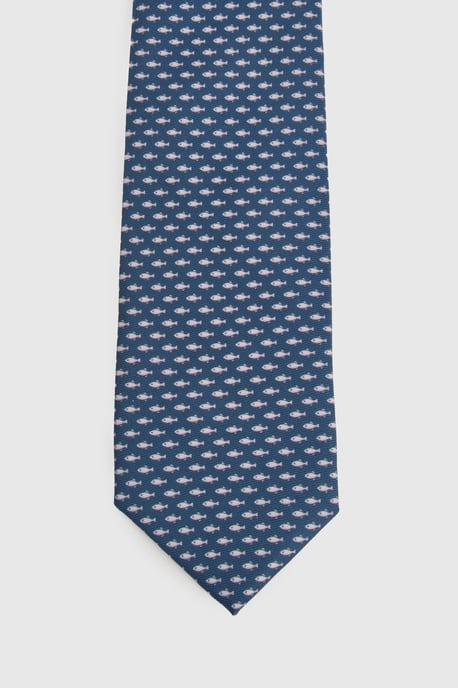 Navy Fish Pattern Tie - Image 3