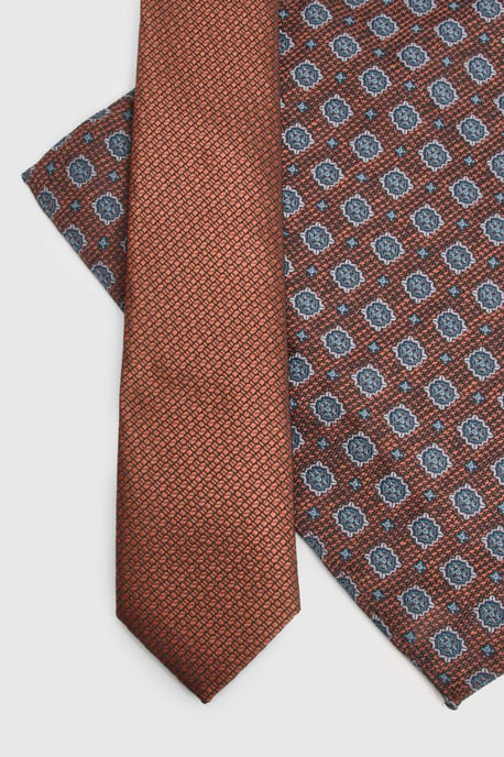 Mocha Patterned Tie and Foulard Pocket Square - Image 3