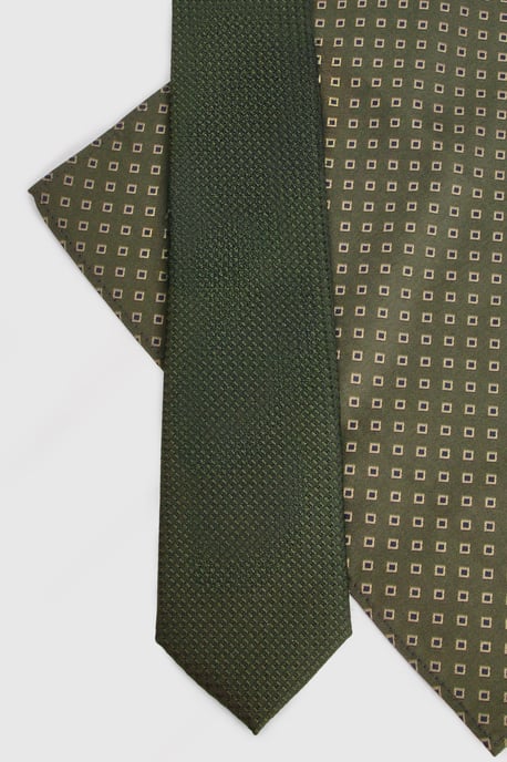 Green Textured Tie and Foulard Pocket Square - Image 2