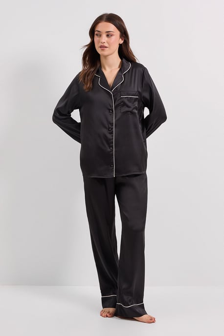 Satin Tipped Edge Long Sleeve Nightwear Set - Image 2