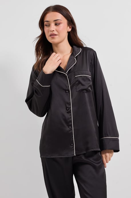 Satin Tipped Edge Long Sleeve Nightwear Set - Image 3