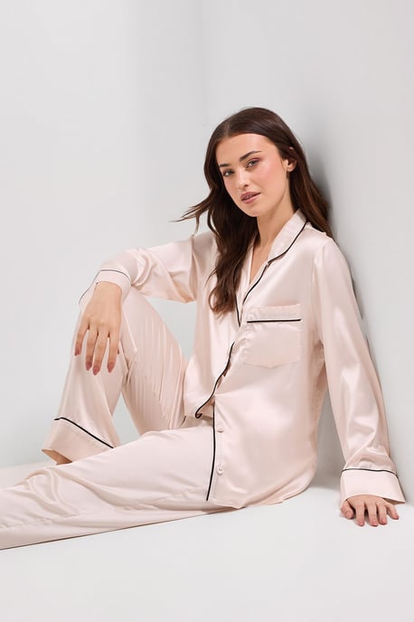 Satin Tipped Edge Long Sleeve Nightwear Set - Image 2