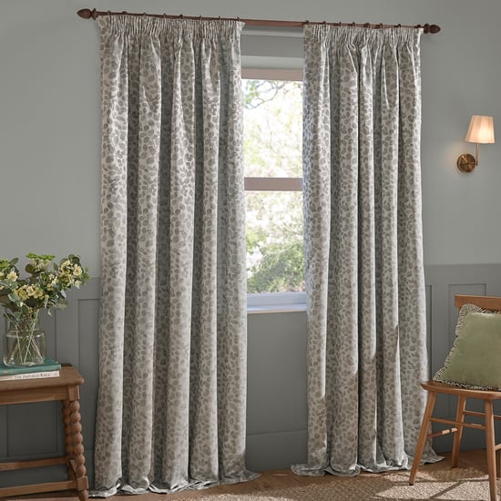Wylder Grace Leaf Jacquard Fully Lined Pencil Pleat Curtain Pair, Mist Grey - Image 2