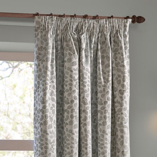 Wylder Grace Leaf Jacquard Fully Lined Pencil Pleat Curtain Pair, Mist Grey - Image 3