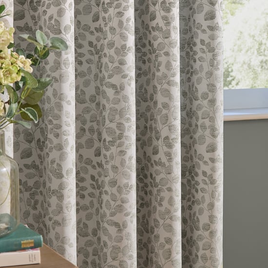 Wylder Grace Leaf Jacquard Fully Lined Pencil Pleat Curtain Pair, Mist Grey - Image 4