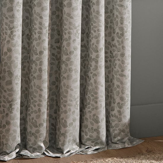 Wylder Grace Leaf Jacquard Fully Lined Pencil Pleat Curtain Pair, Mist Grey - Image 5
