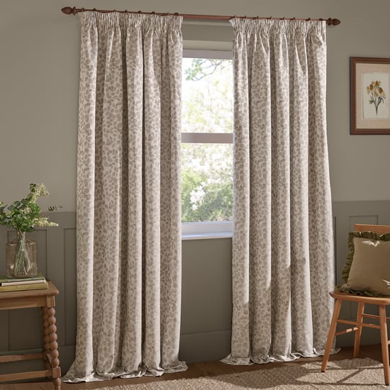 Wylder Grace Leaf Jacquard Fully Lined Pencil Pleat Curtain Pair, Natural - Image 2