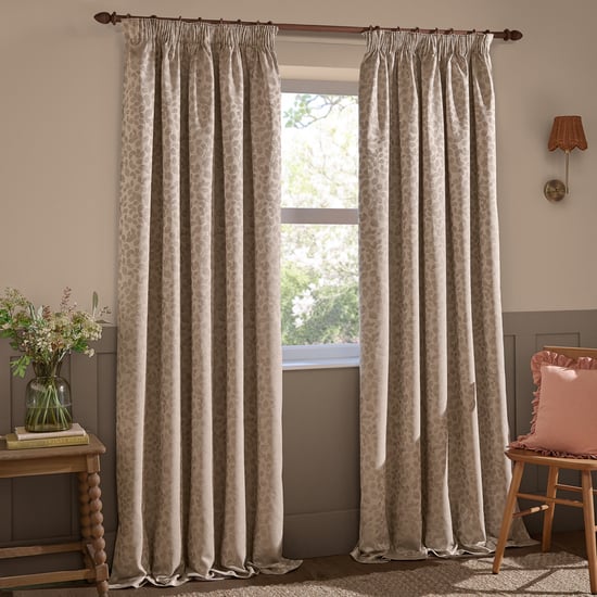 Wylder Grace Leaf Jacquard Fully Lined Pencil Pleat Curtain Pair, Taupe - Image 2